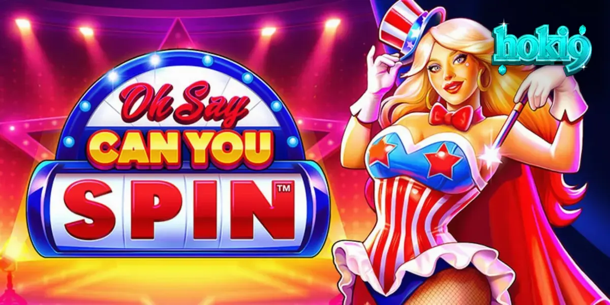 Tampilan visual slot Oh Say Can You Spin dengan tema patriotik dan kabaret.